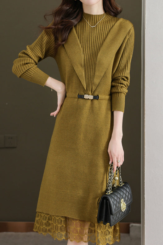 Lace-edged spliced knitted skirt - liwisi