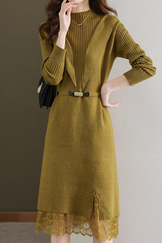 Lace-edged spliced knitted skirt - liwisi