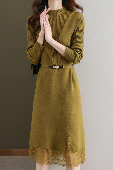 Lace-edged spliced knitted skirt - liwisi