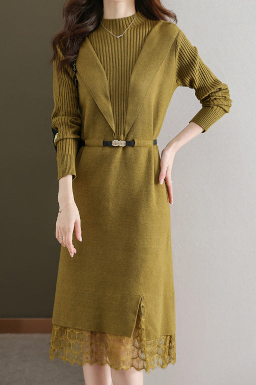 Lace-edged spliced knitted skirt - liwisi