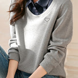 Elegant fake two-piece spliced color-block top - liwisi