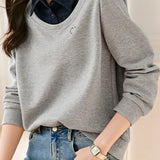 Elegant fake two-piece spliced color-block top - liwisi