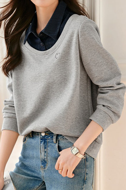 Elegant fake two-piece spliced color-block top - liwisi