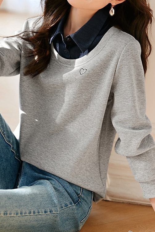 Elegant fake two-piece spliced color-block top - liwisi