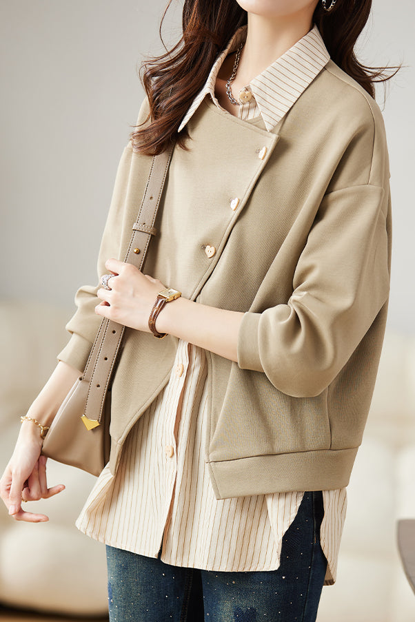 Two - piece Casual Sweatshirt with Stripe Patchwork - liwisi