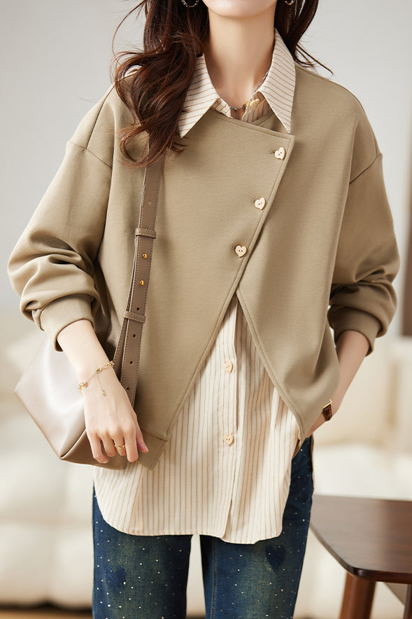 Two - piece Casual Sweatshirt with Stripe Patchwork - liwisi