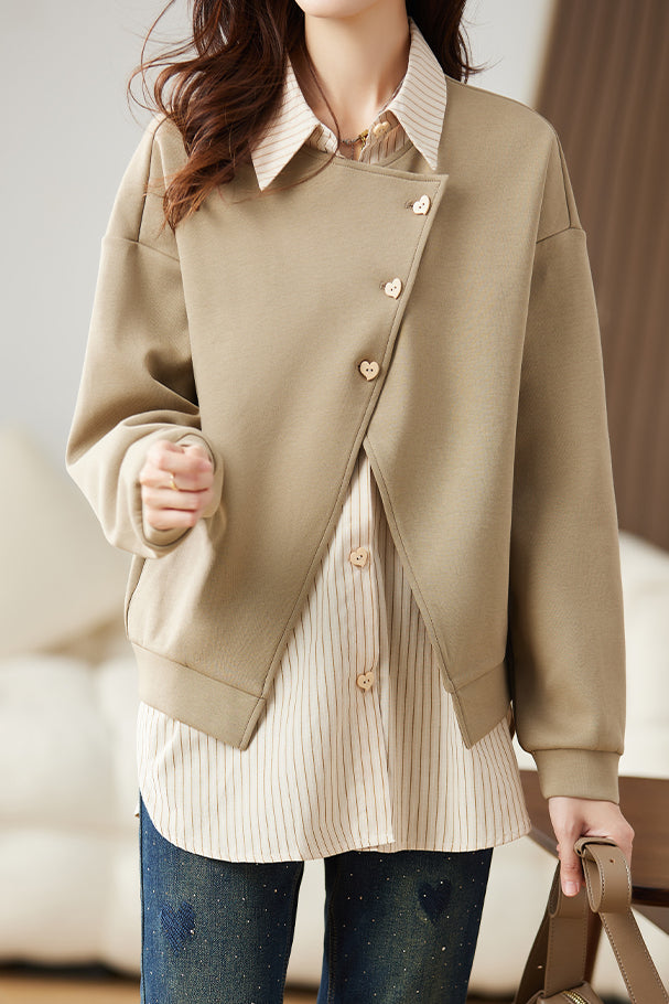 Two - piece Casual Sweatshirt with Stripe Patchwork - liwisi