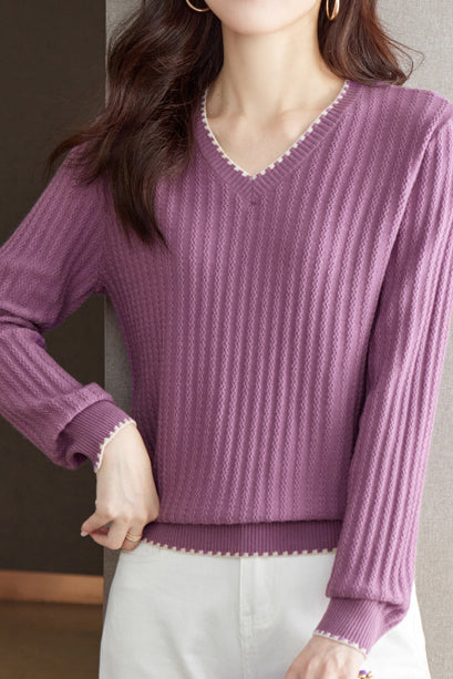 V-neck versatile ribbed knitwear - liwisi