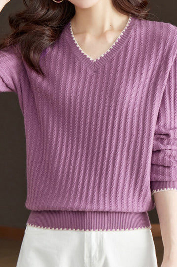 V-neck versatile ribbed knitwear - liwisi