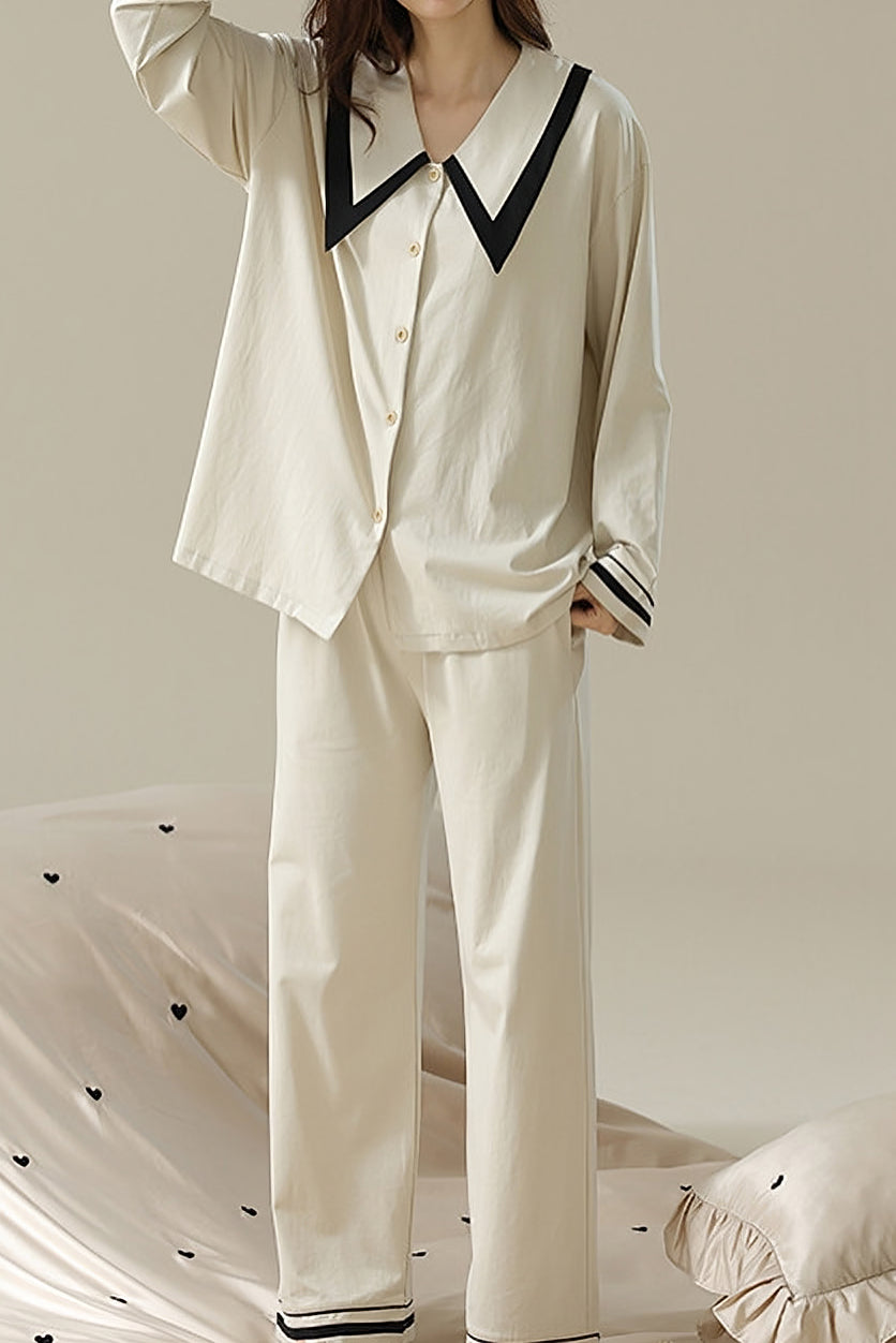French-collar pure cotton women's loungewear set - liwisi