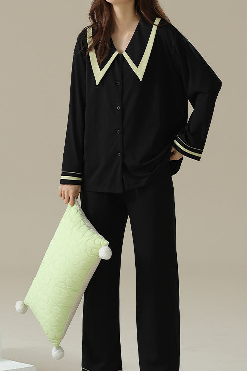 French-collar pure cotton women's loungewear set - liwisi