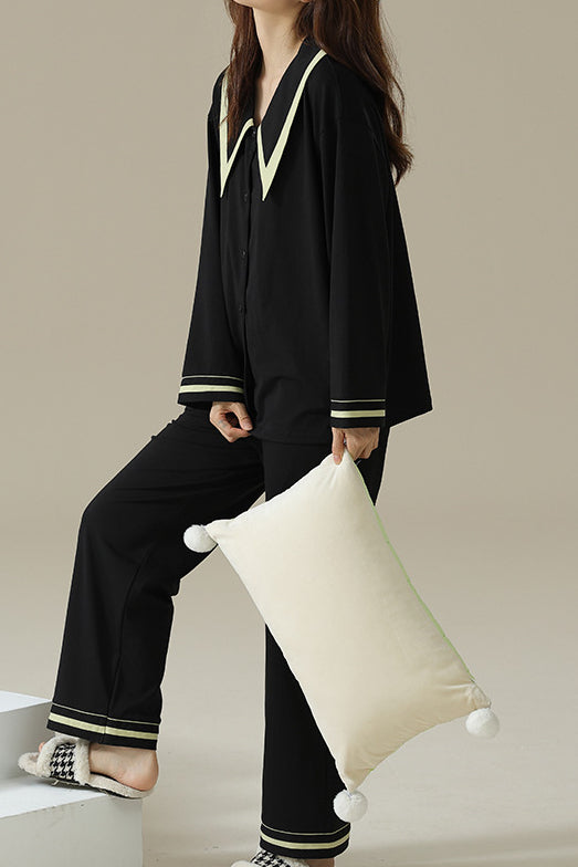 French-collar pure cotton women's loungewear set - liwisi