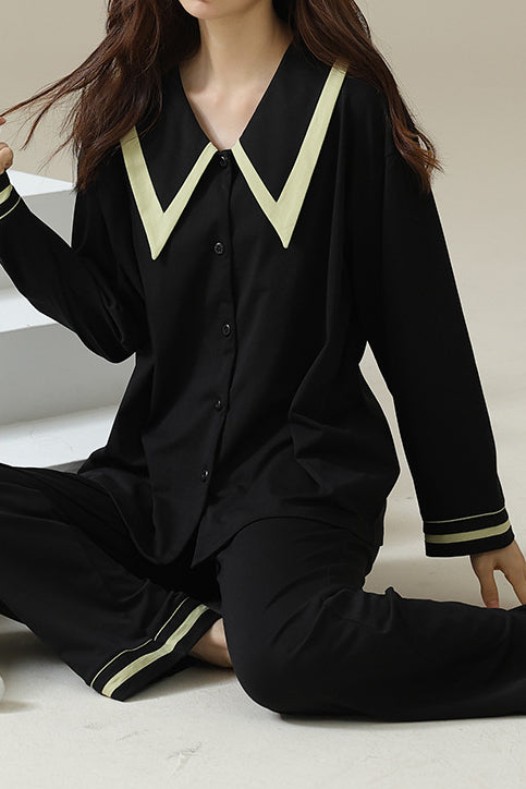 French-collar pure cotton women's loungewear set - liwisi