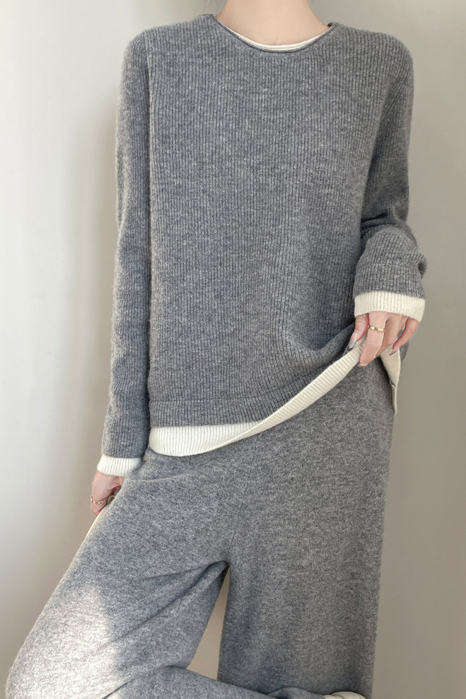 Contrast-color casual knit set - liwisi