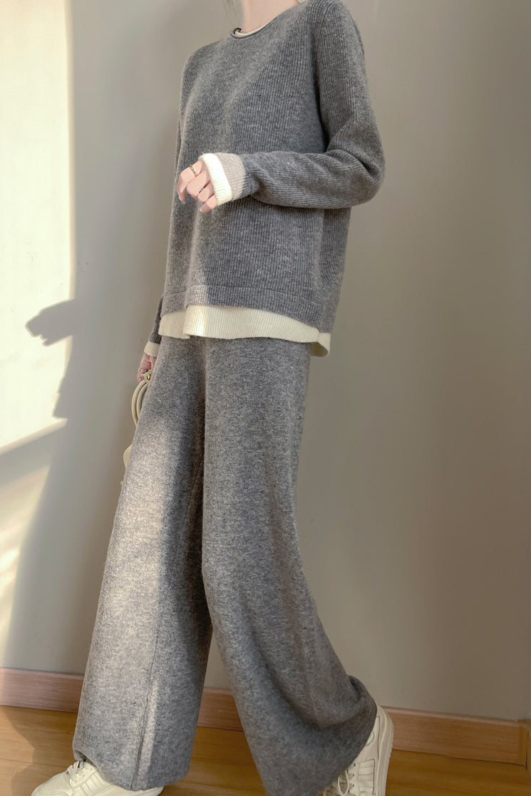 Contrast-color casual knit set - liwisi