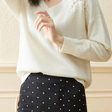 Lace and pearl V-neck sweater - liwisi