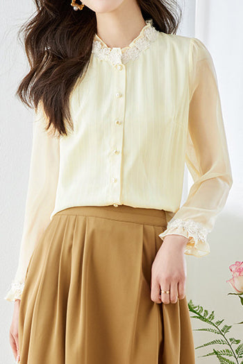Pearl lace striped shirt - liwisi