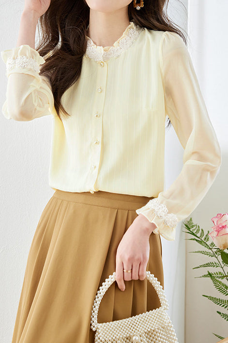 Pearl lace striped shirt - liwisi