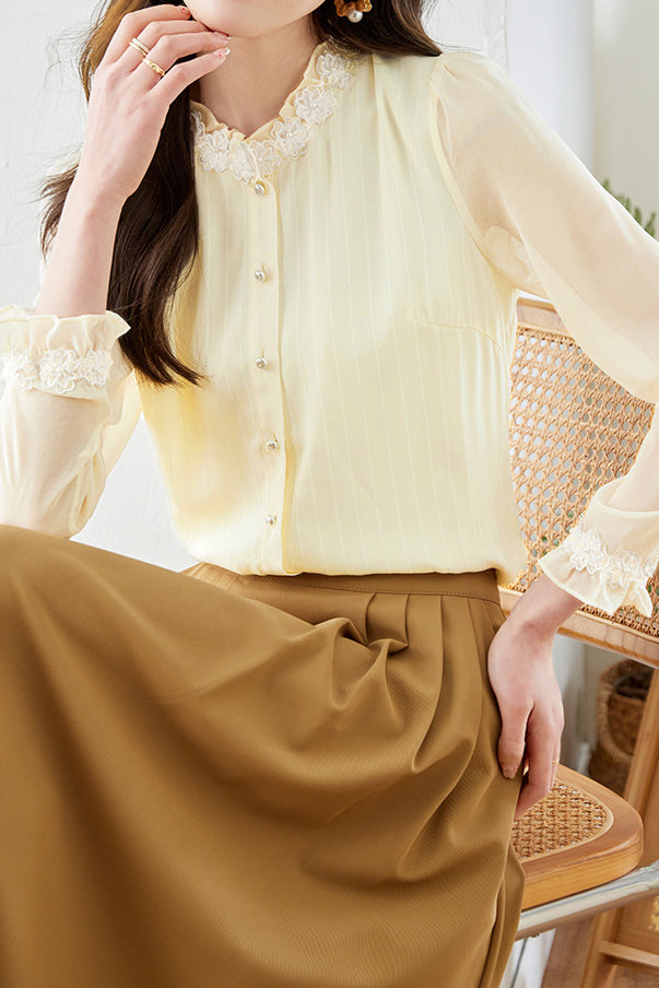 Pearl lace striped shirt - liwisi