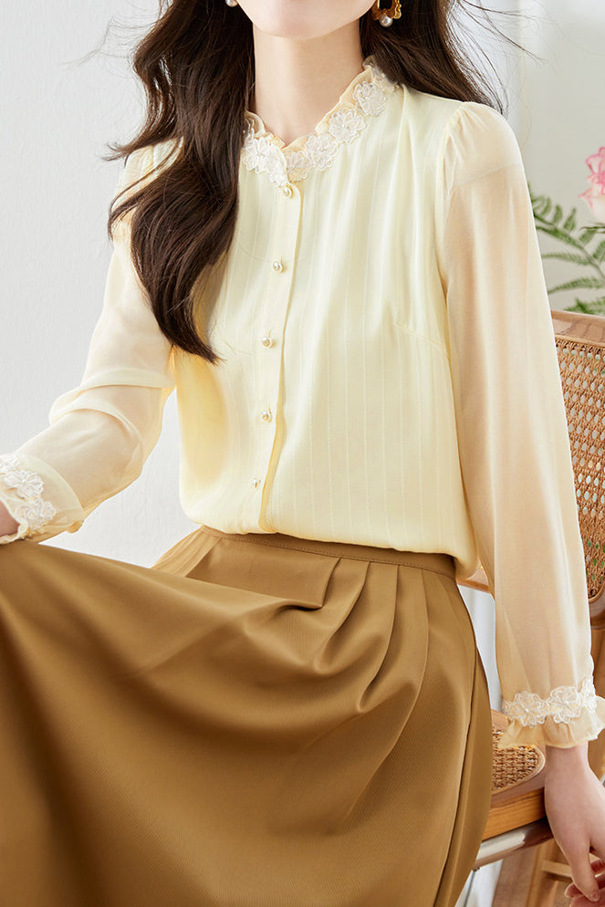 Pearl lace striped shirt - liwisi