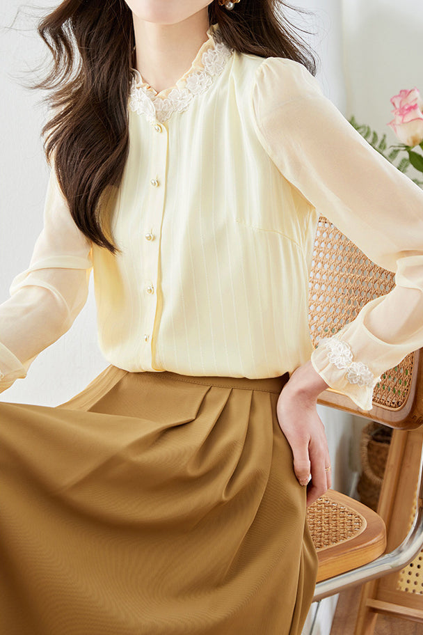Pearl lace striped shirt - liwisi