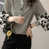 Striped lantern-sleeve shirt that is slimming and all-match - liwisi