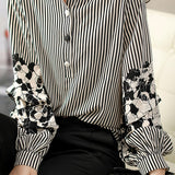Striped lantern-sleeve shirt that is slimming and all-match - liwisi