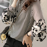 Striped lantern-sleeve shirt that is slimming and all-match - liwisi