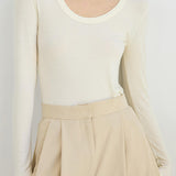 Solid-color round-neck knitted sweater - liwisi
