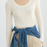 Solid-color round-neck knitted sweater - liwisi