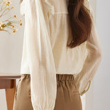 Lace V-neck solid-color shirt - liwisi