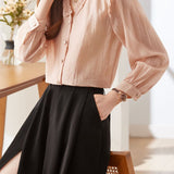 Lace V-neck solid-color shirt - liwisi