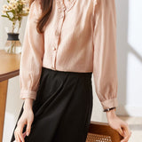 Lace V-neck solid-color shirt - liwisi