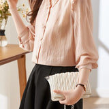 Lace V-neck solid-color shirt - liwisi