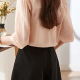 Lace V-neck solid-color shirt - liwisi