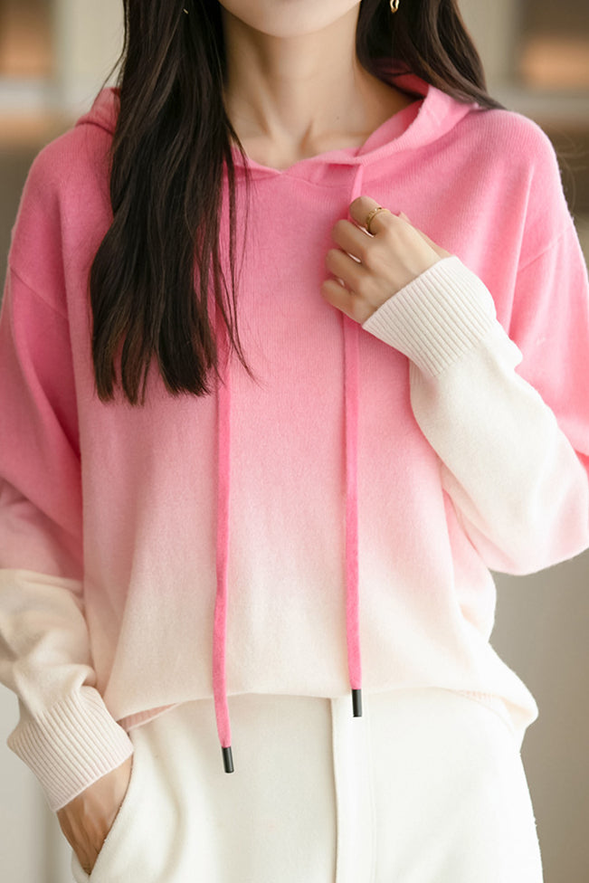 Gradient hooded knitted sweatshirt - liwisi
