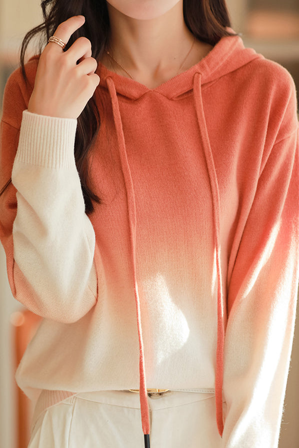 Gradient hooded knitted sweatshirt - liwisi
