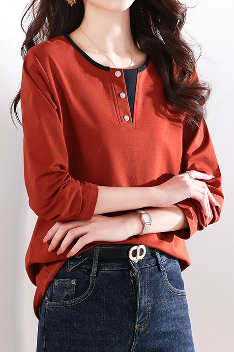 Solid-color long-sleeved T-shirt - liwisi