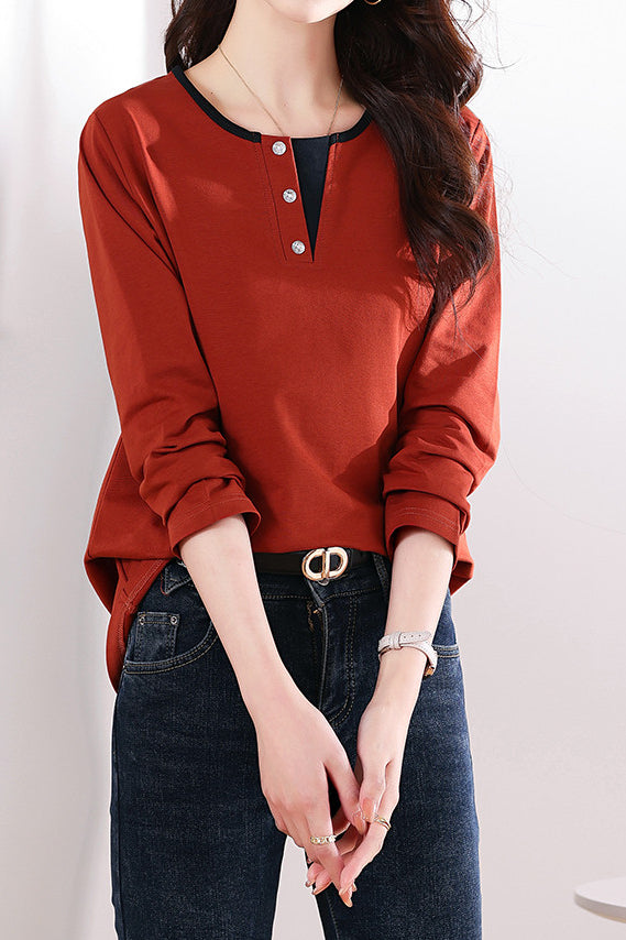 Solid-color long-sleeved T-shirt - liwisi