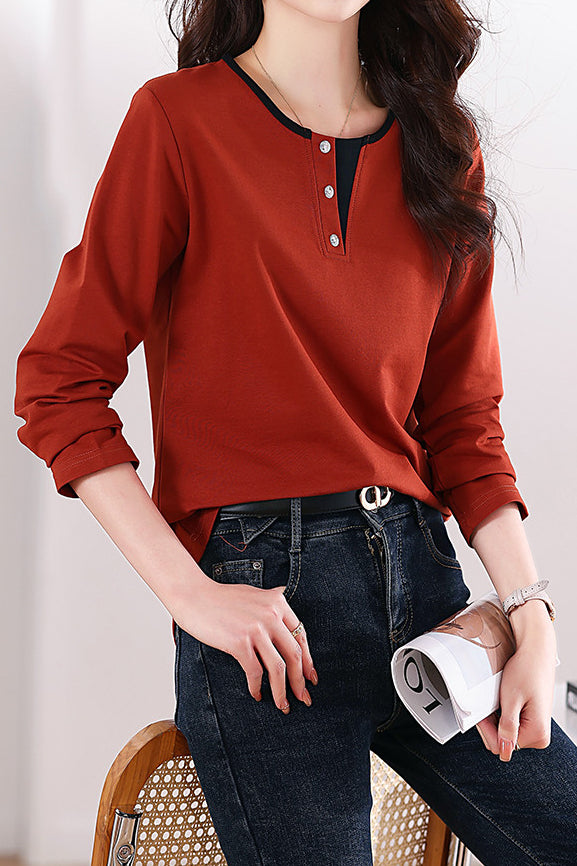 Solid-color long-sleeved T-shirt - liwisi