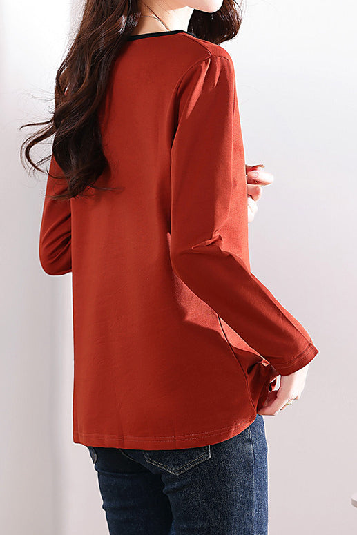 Solid-color long-sleeved T-shirt - liwisi