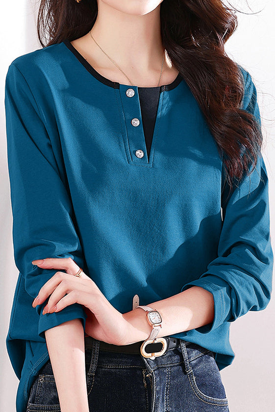 Solid-color long-sleeved T-shirt - liwisi