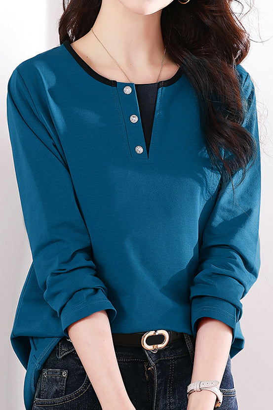 Solid-color long-sleeved T-shirt - liwisi
