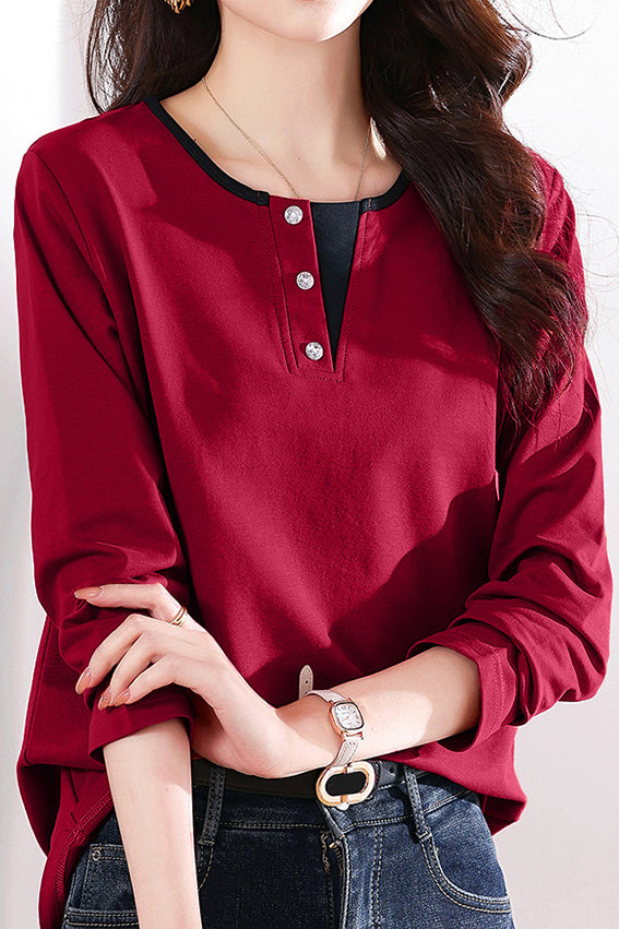 Solid-color long-sleeved T-shirt - liwisi