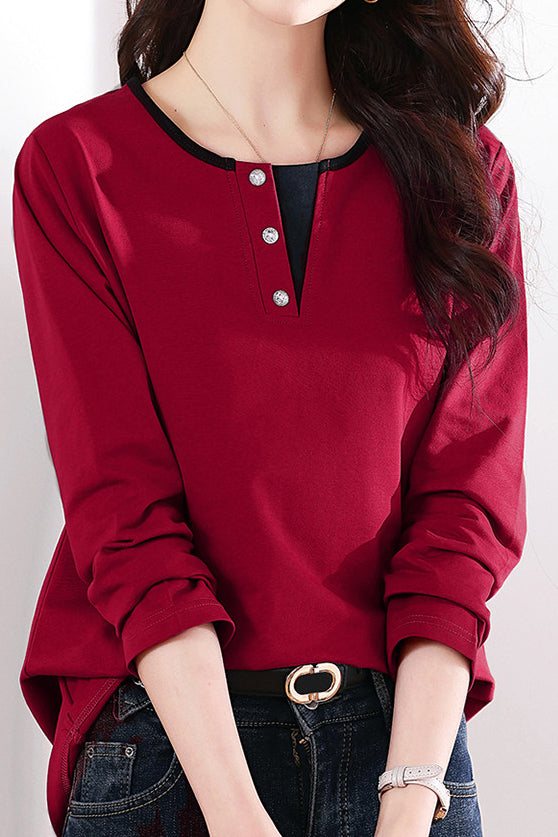 Solid-color long-sleeved T-shirt - liwisi