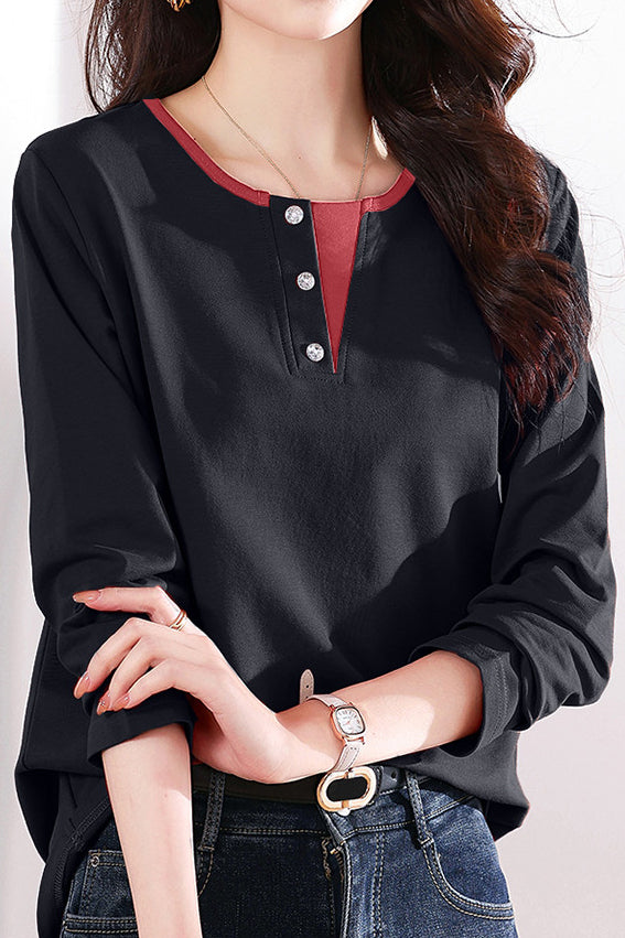 Solid-color long-sleeved T-shirt - liwisi
