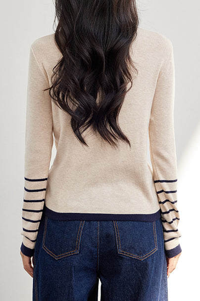 Faux two-piece color-block layered knitted sweater - liwisi