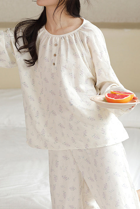 Round-neck printed pajama set - liwisi