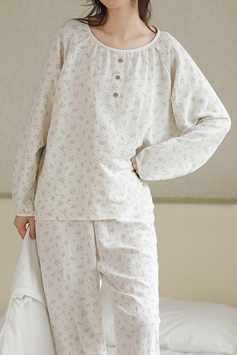 Round-neck printed pajama set - liwisi