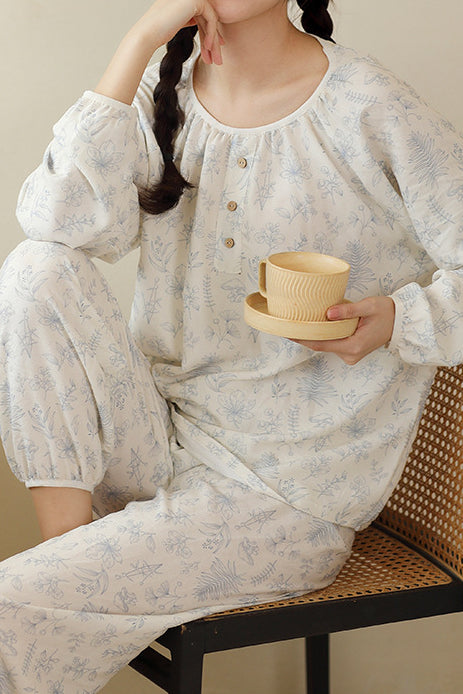 Round-neck printed pajama set - liwisi